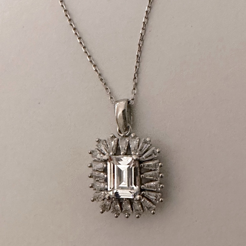 925 Silver baguette cz necklace trending